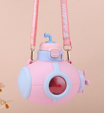 Submarine Straw Water Anti-Fall Plastic Cartoon Cute Backpack Portable colorful school water Bottle