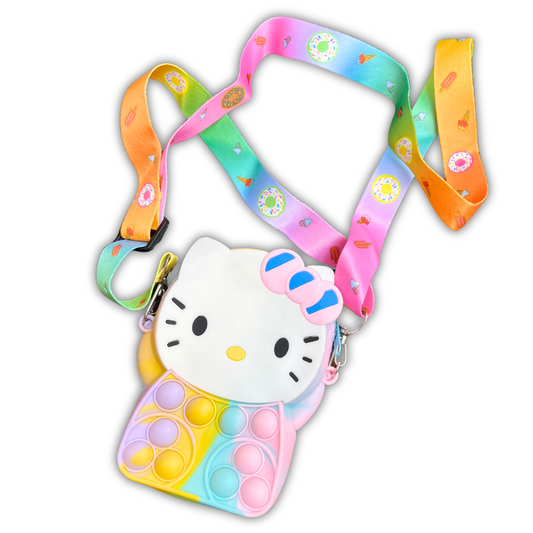 kitty Pop It Sling Bag for Kids - Multicolor cute Crossbody Fidget Toy Bag for Girls