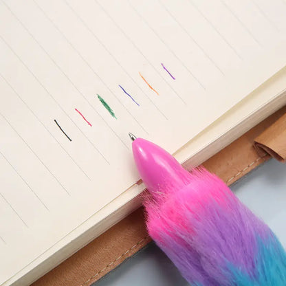 6-in-1 Multicolor Fluffy Retractable Pen Set: Ideal for School and Office" po-6