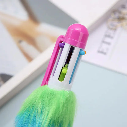 6-in-1 Multicolor Fluffy Retractable Pen Set: Ideal for School and Office" po-5