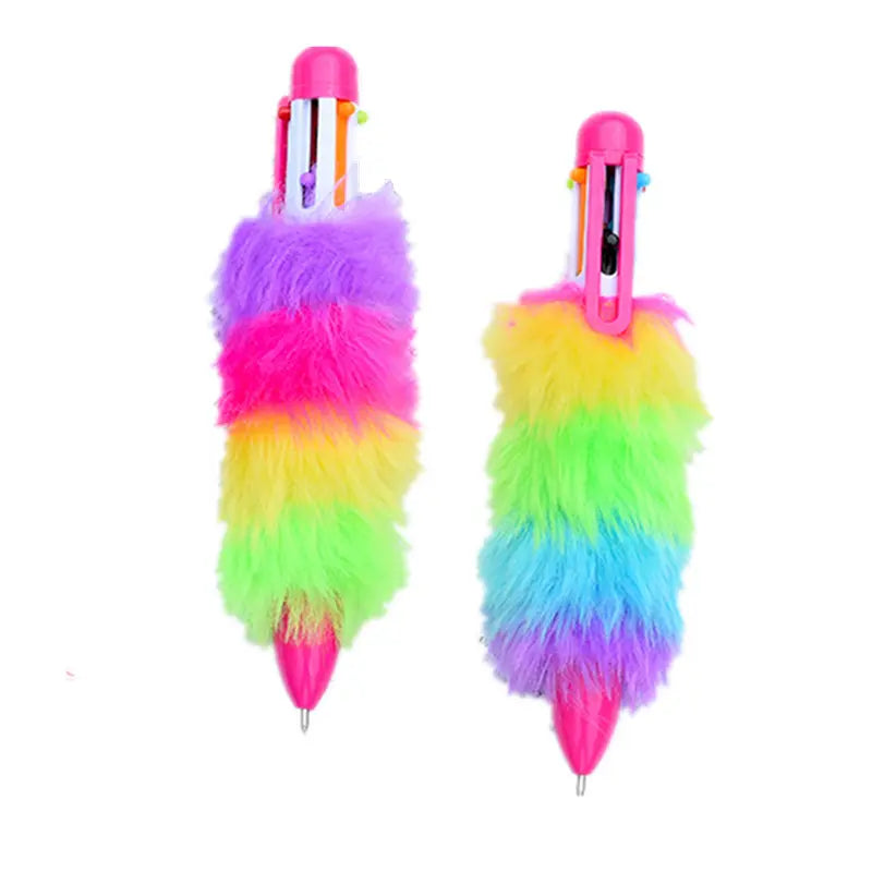 6-in-1 Multicolor Fluffy Retractable Pen Set: Ideal for School and Office" po-2