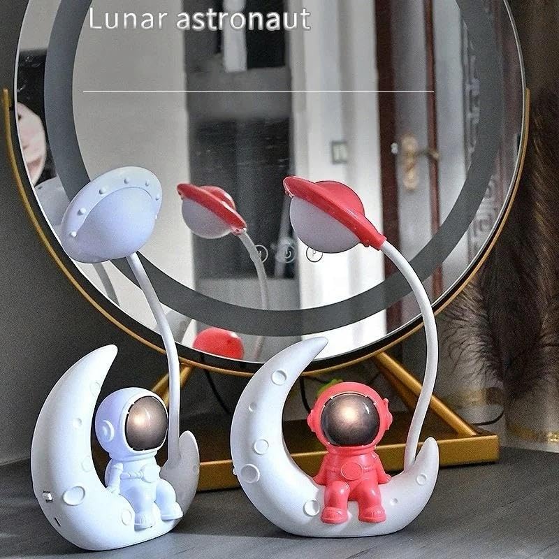 Kids' Astronaut Moon Night Lamp: Rotational Desk Lamp (Random Color)