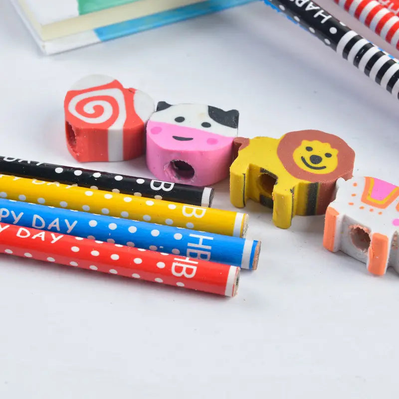 Children's pencil with cartoon rubber head creative HB pupil pencil gift stationery. pack of 6