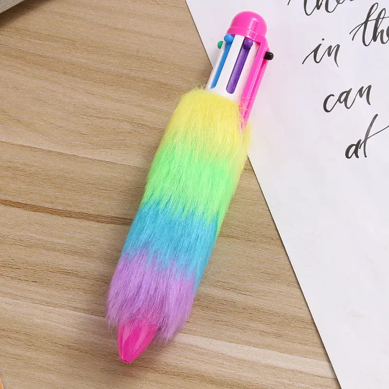 6-in-1 Multicolor Fluffy Retractable Pen Set: Ideal for School and Office" po-1