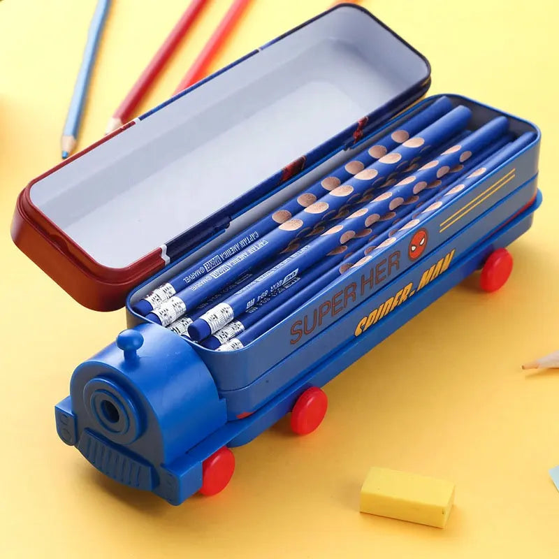 Kids' Stylish School Compass Box with Wheels: Bus & Train Design