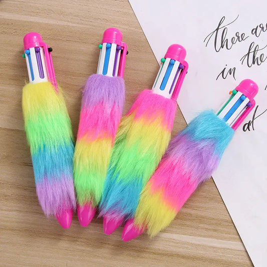 6-in-1 Multicolor Fluffy Retractable Pen Set: Ideal for School and Office" po-4