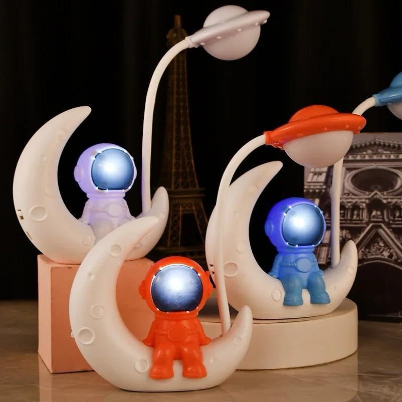 Kids' Astronaut Moon Night Lamp: Rotational Desk Lamp (Random Color)