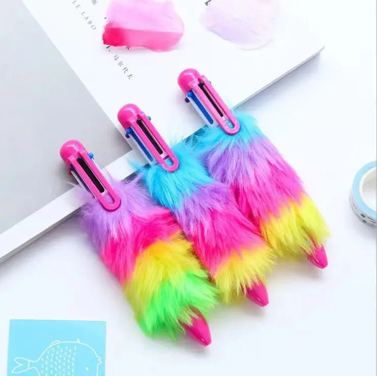 6-in-1 Multicolor Fluffy Retractable Pen Set: Ideal for School and Office" po-5