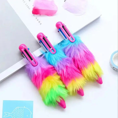 6-in-1 Multicolor Fluffy Retractable Pen Set: Ideal for School and Office" po-6