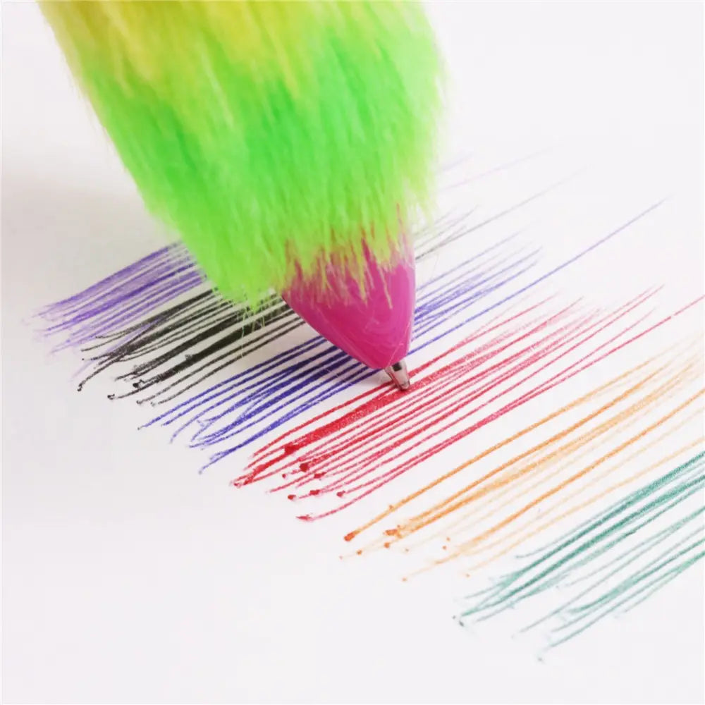 6-in-1 Multicolor Fluffy Retractable Pen Set: Ideal for School and Office" po-1