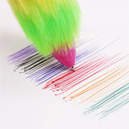 6-in-1 Multicolor Fluffy Retractable Pen Set: Ideal for School and Office" po-1