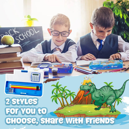 Dual-sided Kids' Stationery Box: Creative Cartoon Design, Durable PU Material.