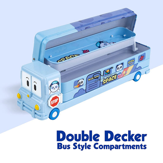 Space-themed School Bus Pencil Box: With Wheels, Sharpener, Multicolor Metal