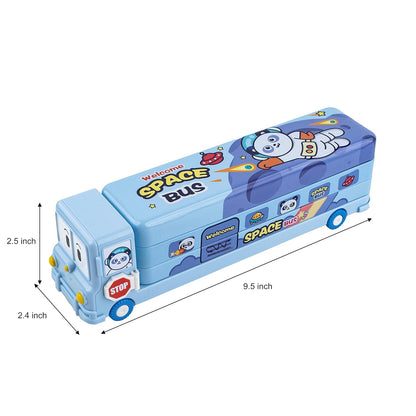 Space-themed School Bus Pencil Box: With Wheels, Sharpener, Multicolor Metal