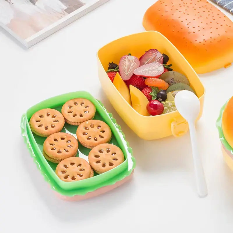 Realistic creative Double burger Children's picnic box Student Microwavable snack bento lunch box