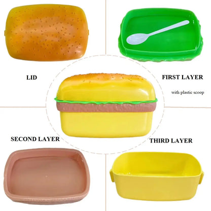 Realistic creative Double burger Children's picnic box Student Microwavable snack bento lunch box