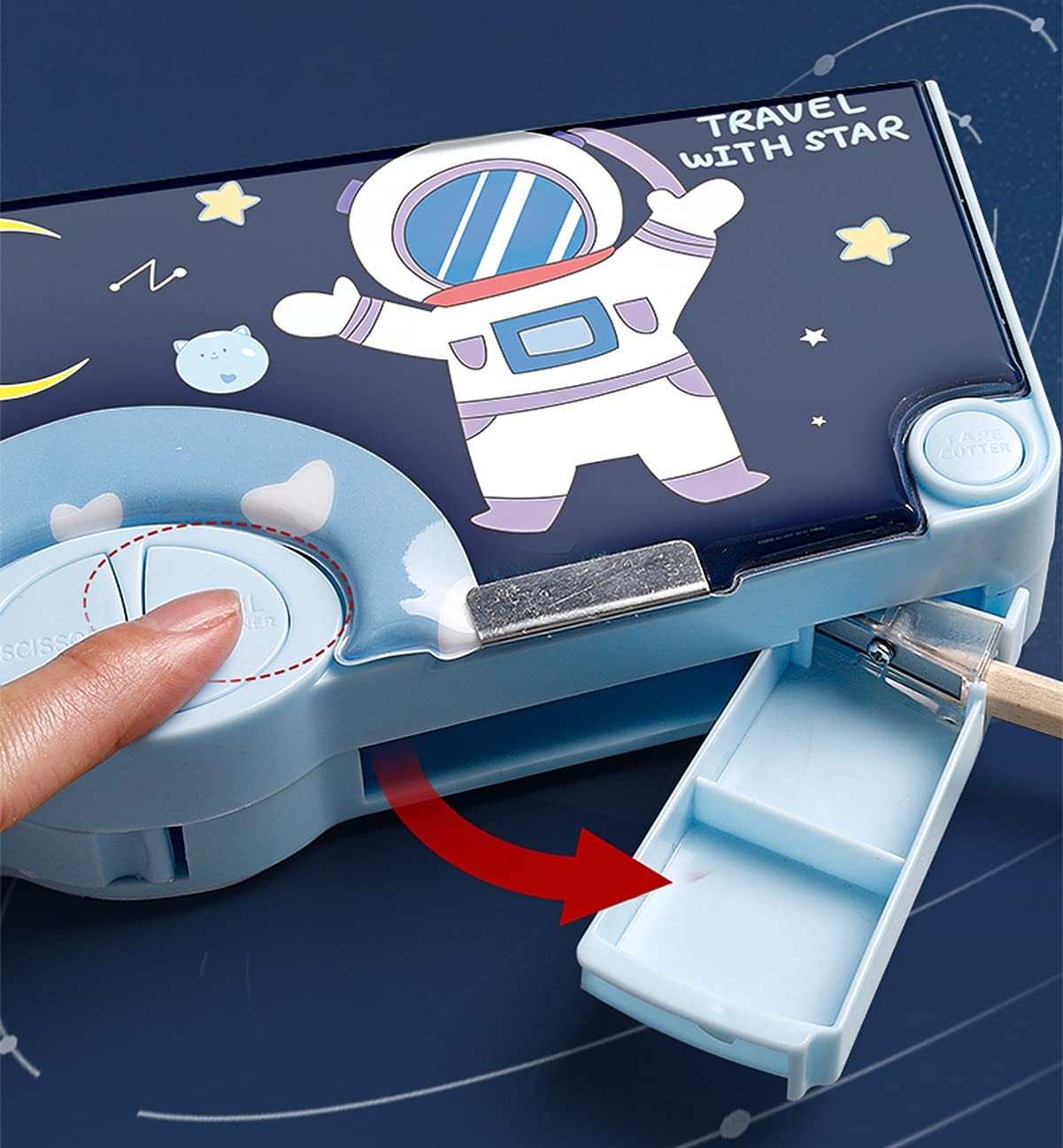 Explore Organized Learning: Astronaut-themed Pencil Box for Students with Craft Scissor, Multifunctional, and Portable Stationery Organizer.