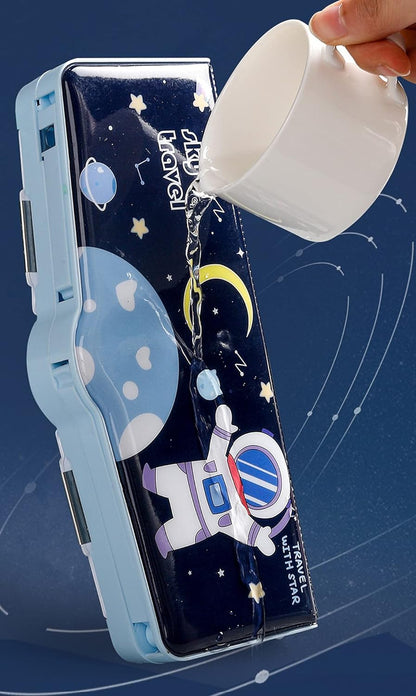 Explore Organized Learning: Astronaut-themed Pencil Box for Students with Craft Scissor, Multifunctional, and Portable Stationery Organizer.