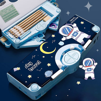 Explore Organized Learning: Astronaut-themed Pencil Box for Students with Craft Scissor, Multifunctional, and Portable Stationery Organizer.