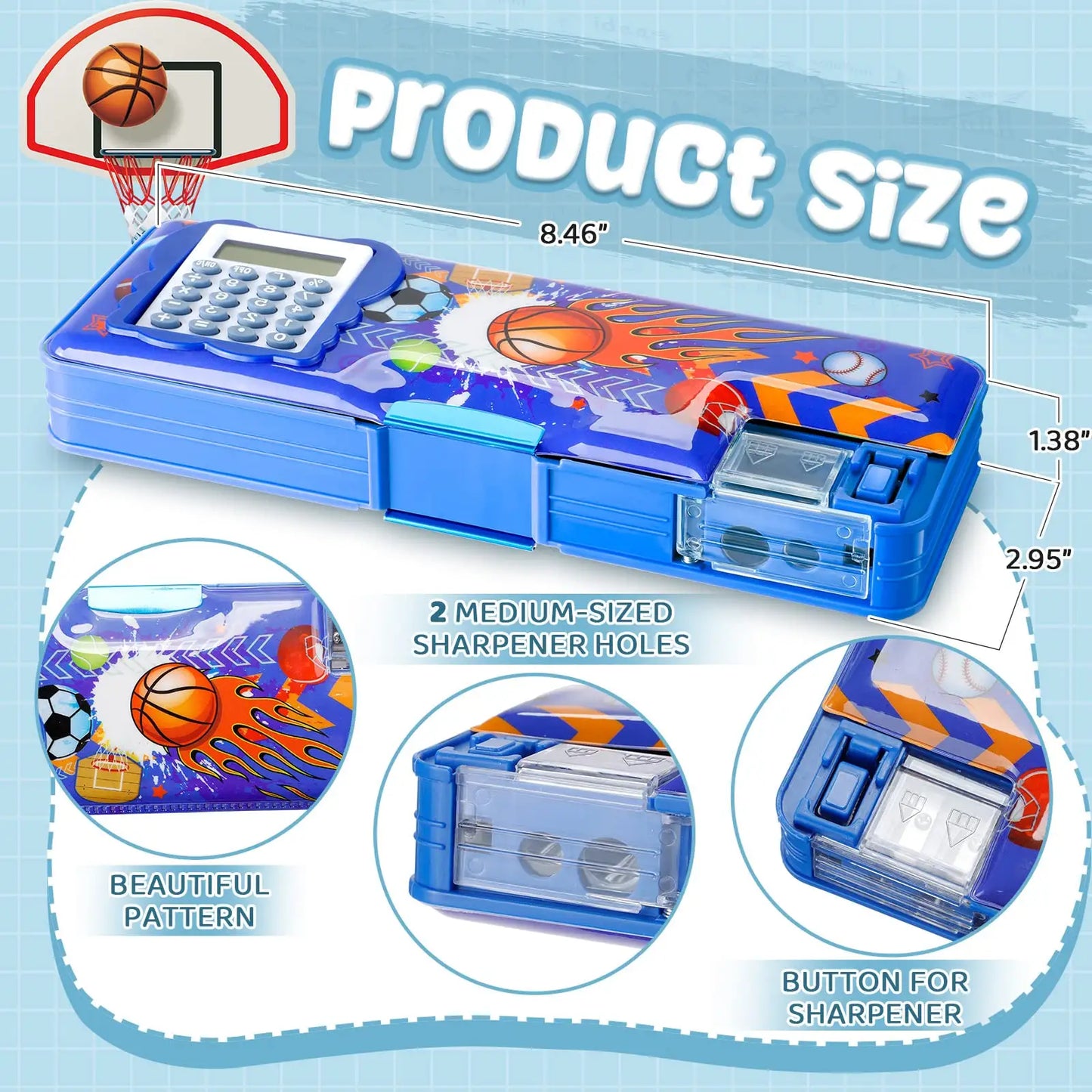 Multifunction Pencil Cases With Calculator Sharpener Box | Blue