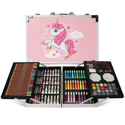 Hot 145 pcs crayon colored painting suitcase Sets for Kids DIY Painting Marker Pens Crafts Drawing Toys Set With Aluminium SuitCase Box