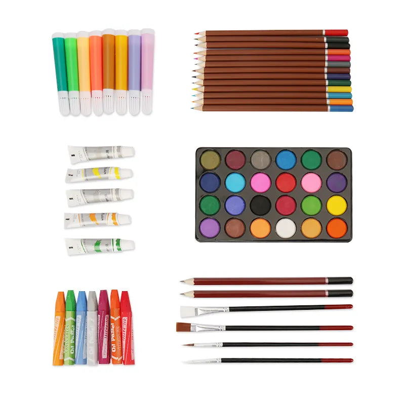 Hot 145 pcs crayon colored painting suitcase Sets for Kids DIY Painting Marker Pens Crafts Drawing Toys Set With Aluminium SuitCase Box