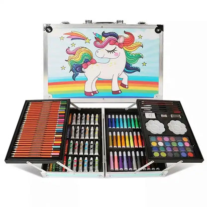 Hot 145 pcs crayon colored painting suitcase Sets for Kids DIY Painting Marker Pens Crafts Drawing Toys Set With Aluminium SuitCase Box