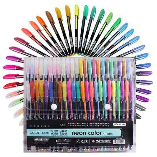 Vibrant 48-Piece Gel Pen Set: Neon, Metallic, Glitter, and Pastel Colors!