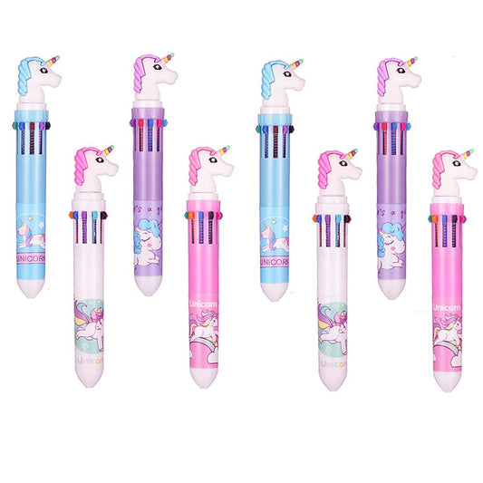 Unicorn Multicolor 10-in-1 Ballpoint Pen - Kids' Birthday Return Gift (Pack of 8)