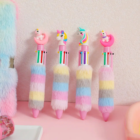 Plush Unicorn 6in1-Color Ballpoint Pen – Trendy, Cute, and Colorful.(set of 3)