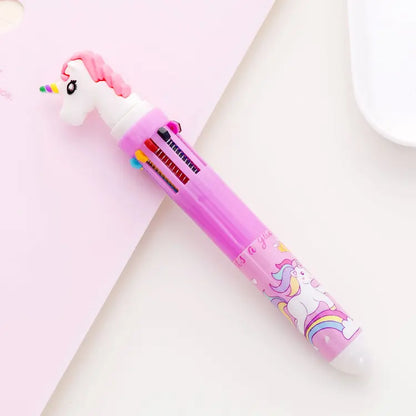 Creative Unicorn 10in1 Ballpoint Pens: Multi-Color, Flamingo, Dinosaur - Pack of 4