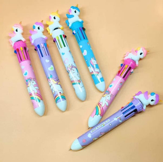 Unicorn Multicolour 10 in 1 Ballpoint Pen - Kids' Birthday Return Gift (Pack of 6)